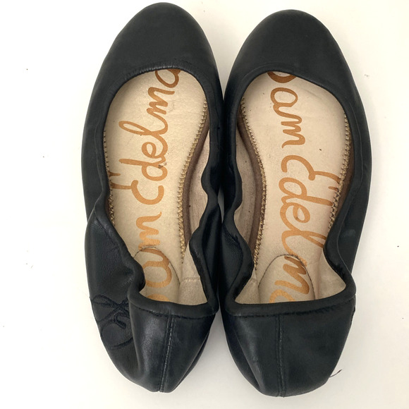 Sam Edelman Fritz Ballet Flat Black Leather Round Toe Slip On Logo Elastic 11 - Picture 5 of 6